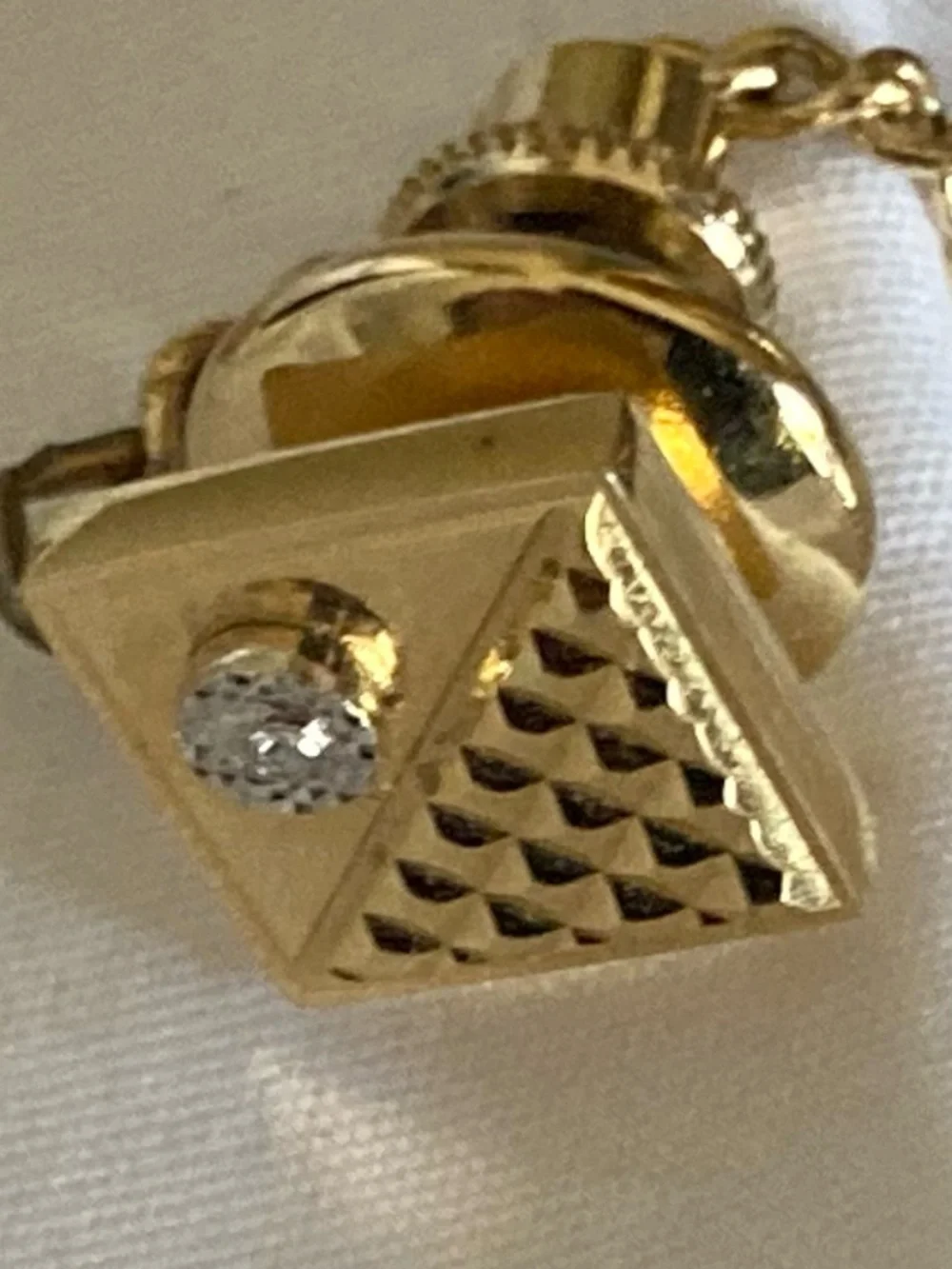 Vintage Pierre Cardin Tie Tack & Shields Pyramid Cufflinks – Gold Tone 1970s